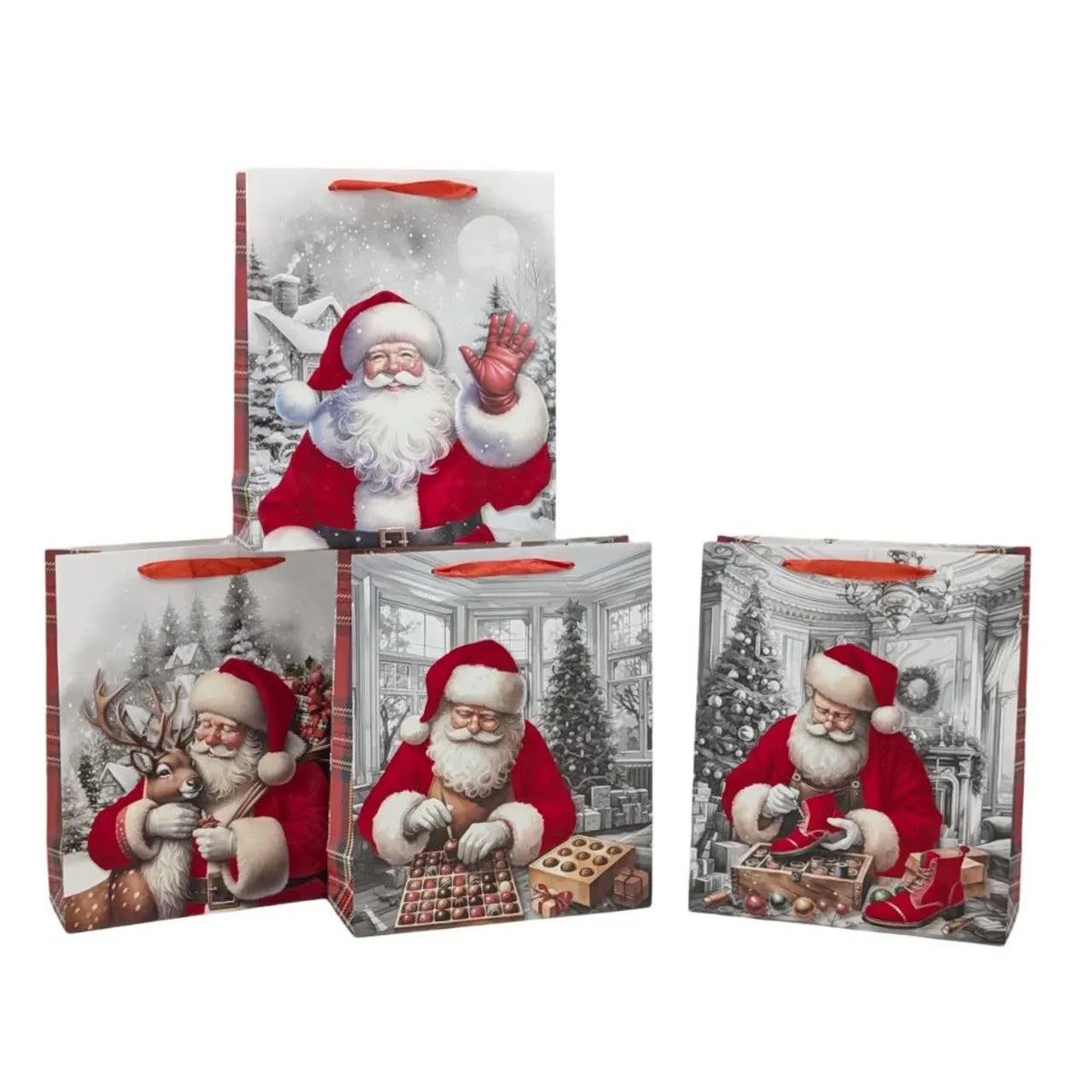 Flocked Velvet Santa Gift Bag Btl 36x12.3x8.5cm 4 Asst