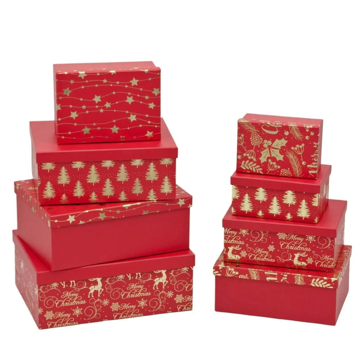 Bulk 2 Xmas Luxe Red&amp;gold Foiled Gift Box Set 18 43x34x16cm 4 Asst