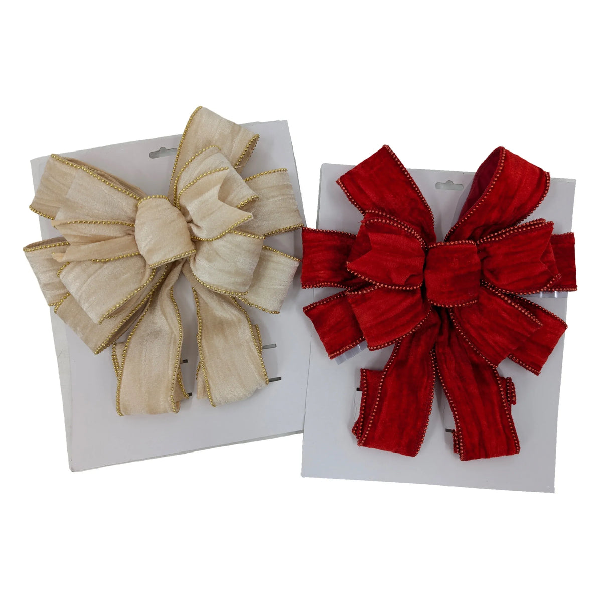 Bulk 12 Xmas Red &amp; Champagne Tree Topper Bow 28x78cm 2 Asst
