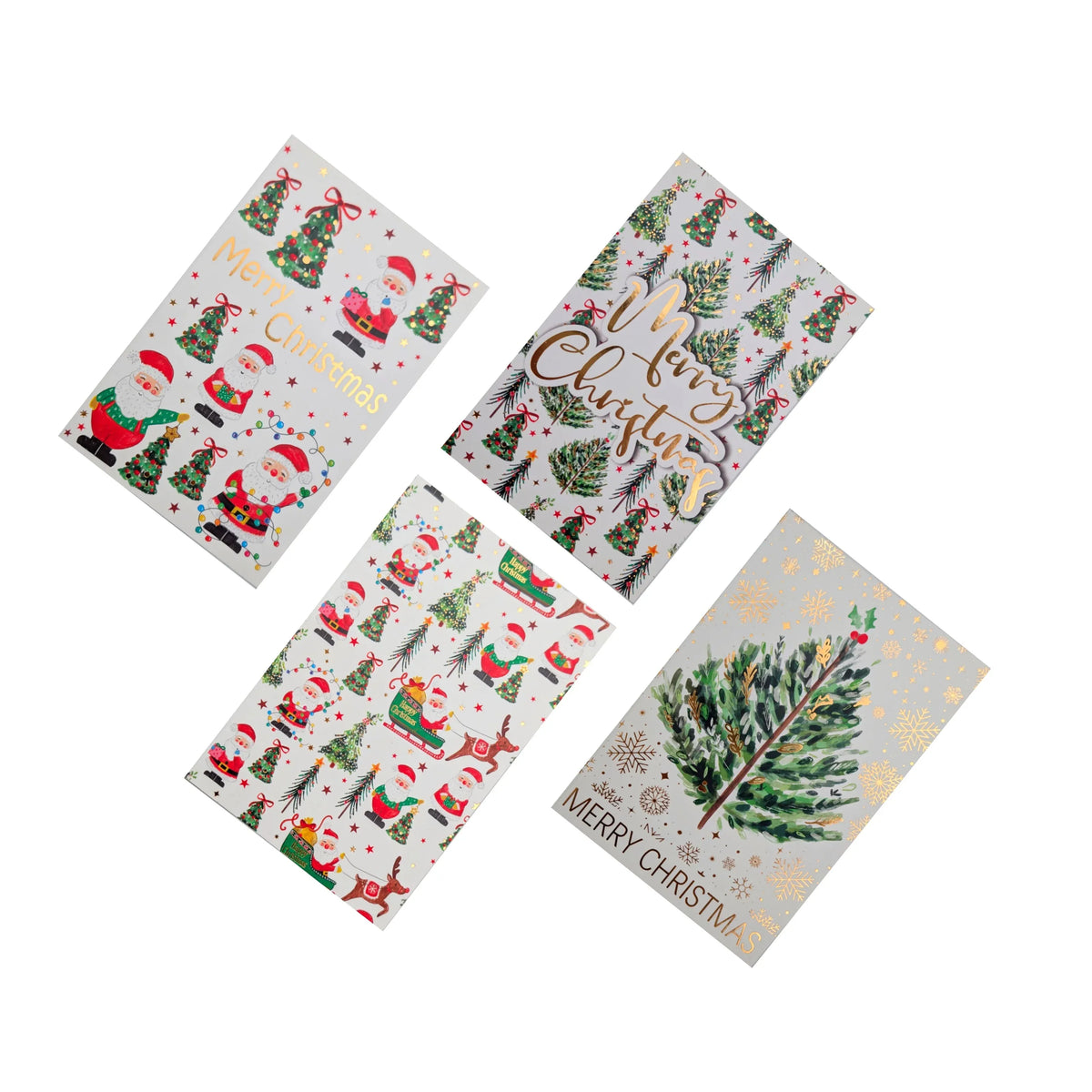 Bulk 48 Xmas Tree &amp; Santa Foiled Cards pk8 Asst 11.5x17.5cm Asst
