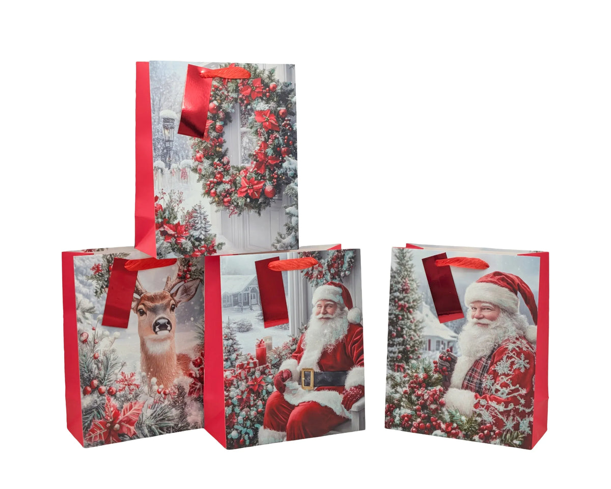 Bulk 48 Winter Magic Xmas Gift Bag Glitter Jumbo 70x50x18cm 4 Asst