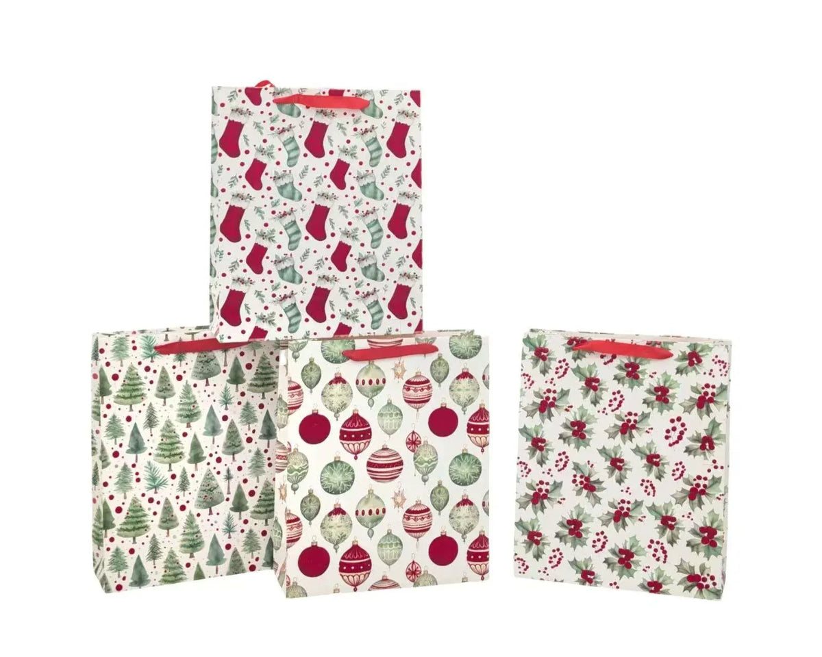 Bulk 48 Red Velvet Traditional Xmas Bag Lrg 32x26x12cm 4 Asst