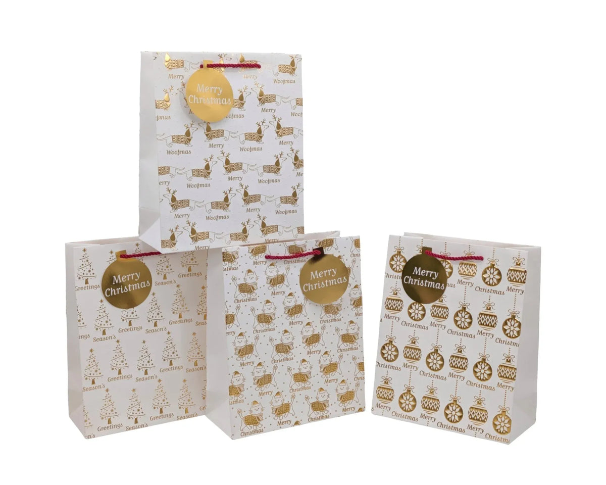 Bulk 48 Delux Foiled &amp; Embossed Xmas Bag Xlrg 42x31x12cm 4 Asst