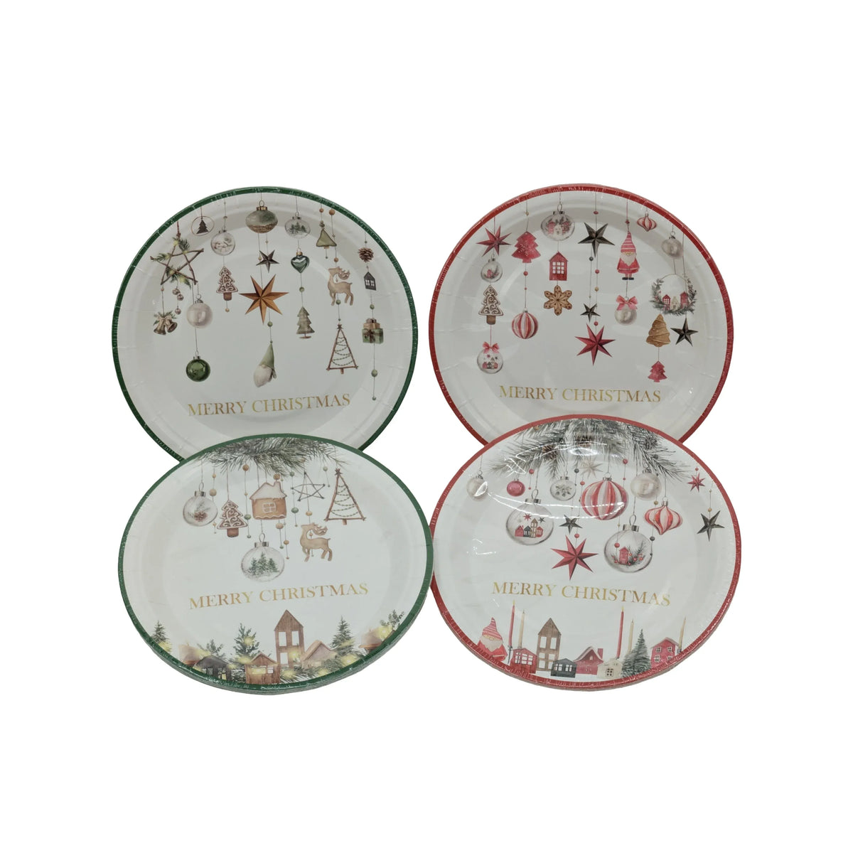 Bulk 48 Hanging Bauble Xmas Paper Plates 23cm pk10 4 Asst