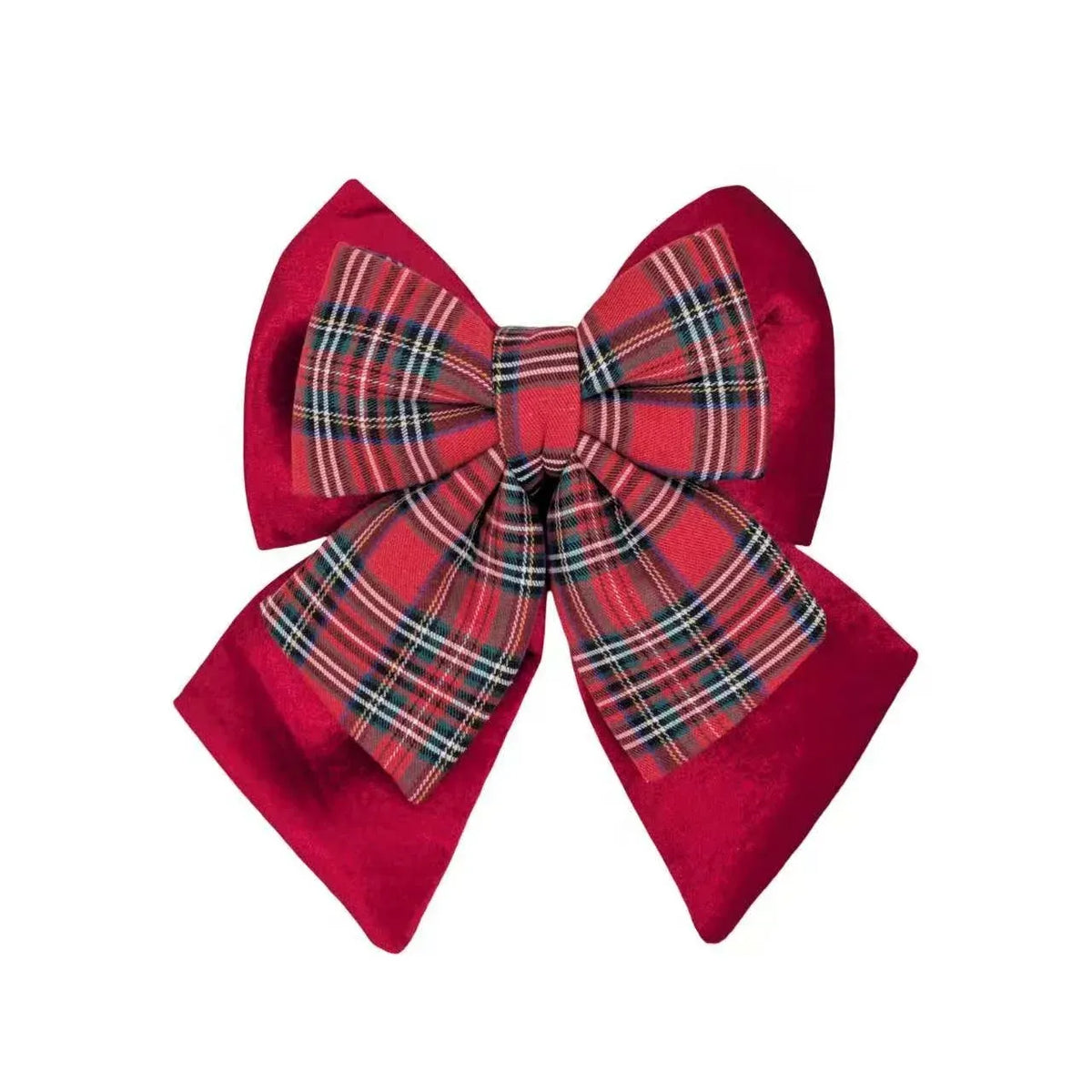 Bulk 24 Xmas Layered Velvet &amp; Tartan Bow 25x32cm