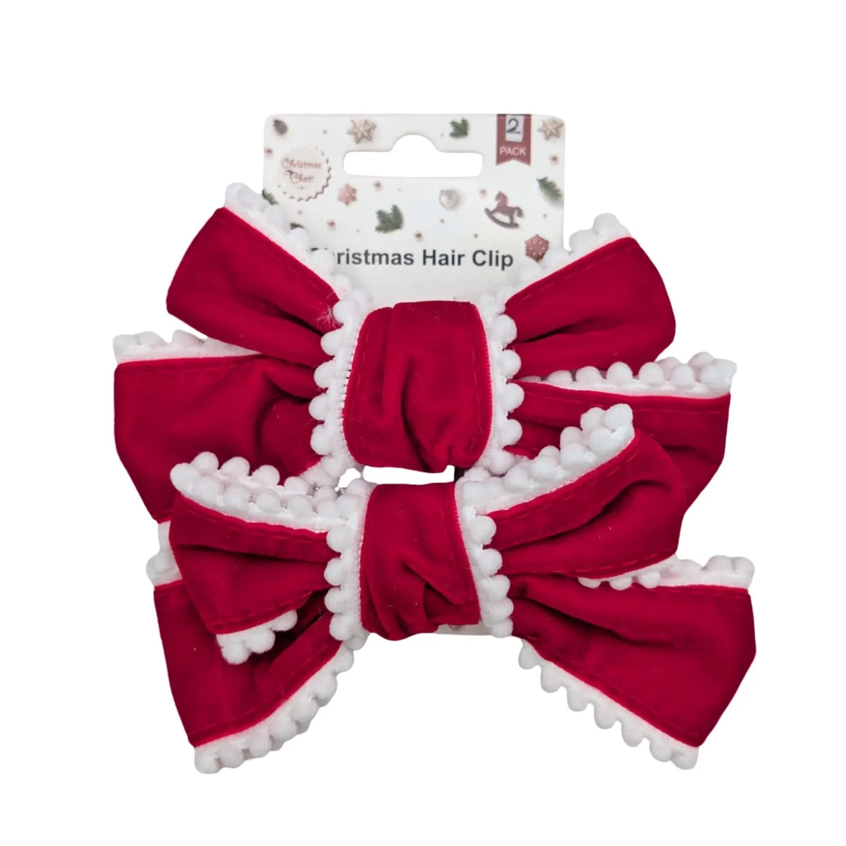 Bulk 24 Velvet Pom Pom Bow Hair Clip pk2 15x10cm