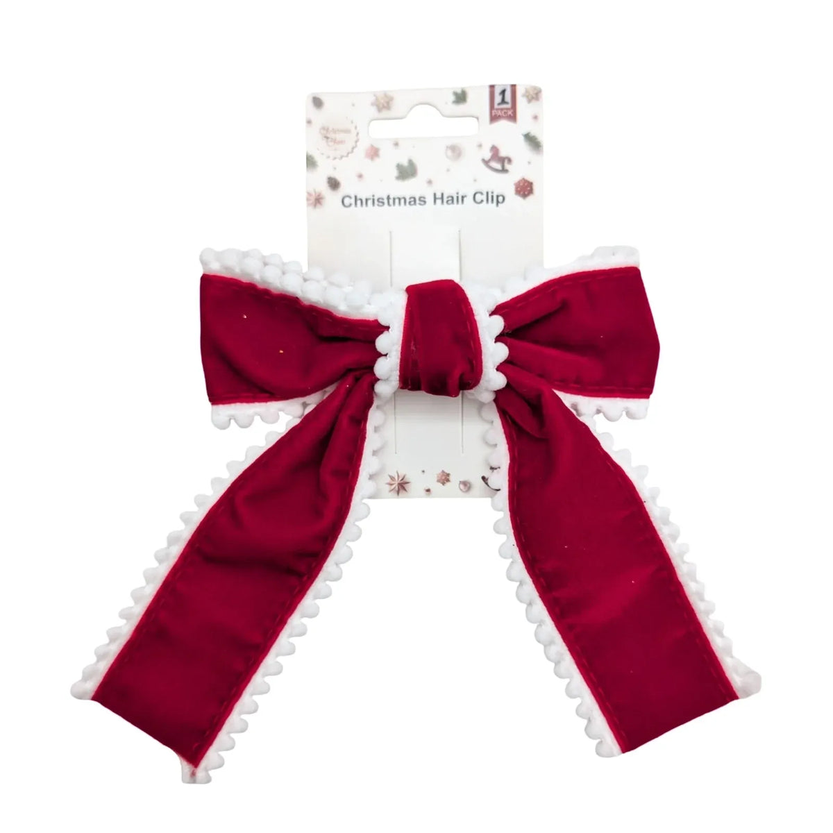 Bulk 24 Velvet Pom Pom Bow Hair Clip Size: 13.5x17cm