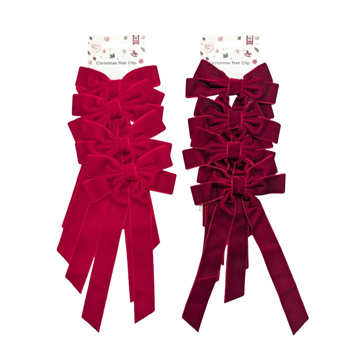 Bulk 24 Red &amp; Burgundy Velvet Bow pk4 11x20cm 2 Asst