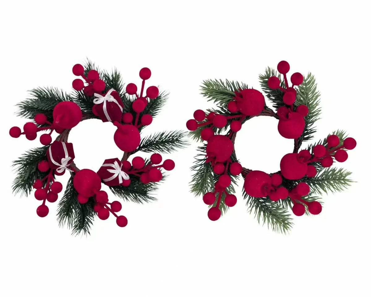 Xmas Flocking Berry Wreath 22x6cm 2 Asst