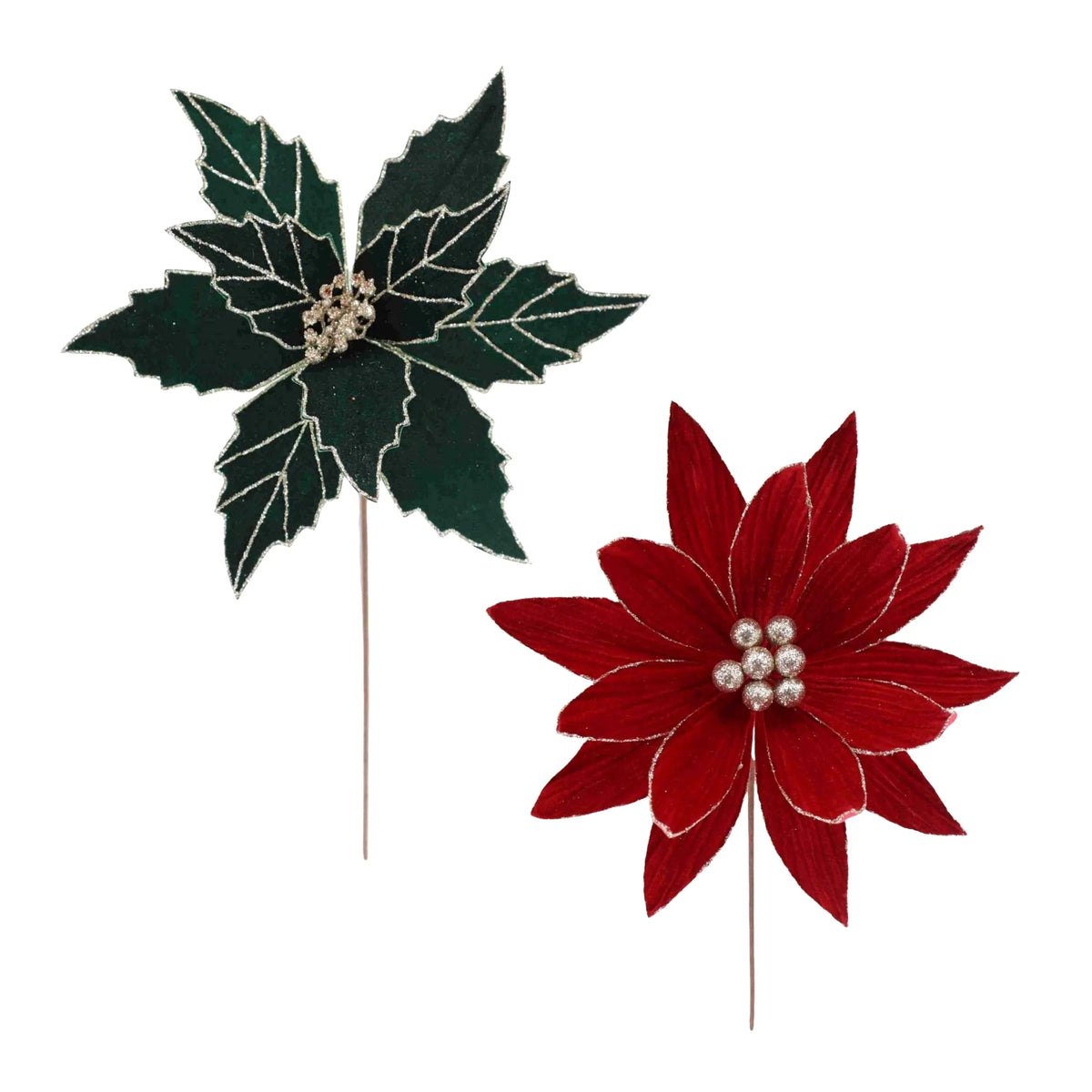 Bulk 24 Xmas Red &amp; Green Poinsettia 30/34x30cm 2 Asst