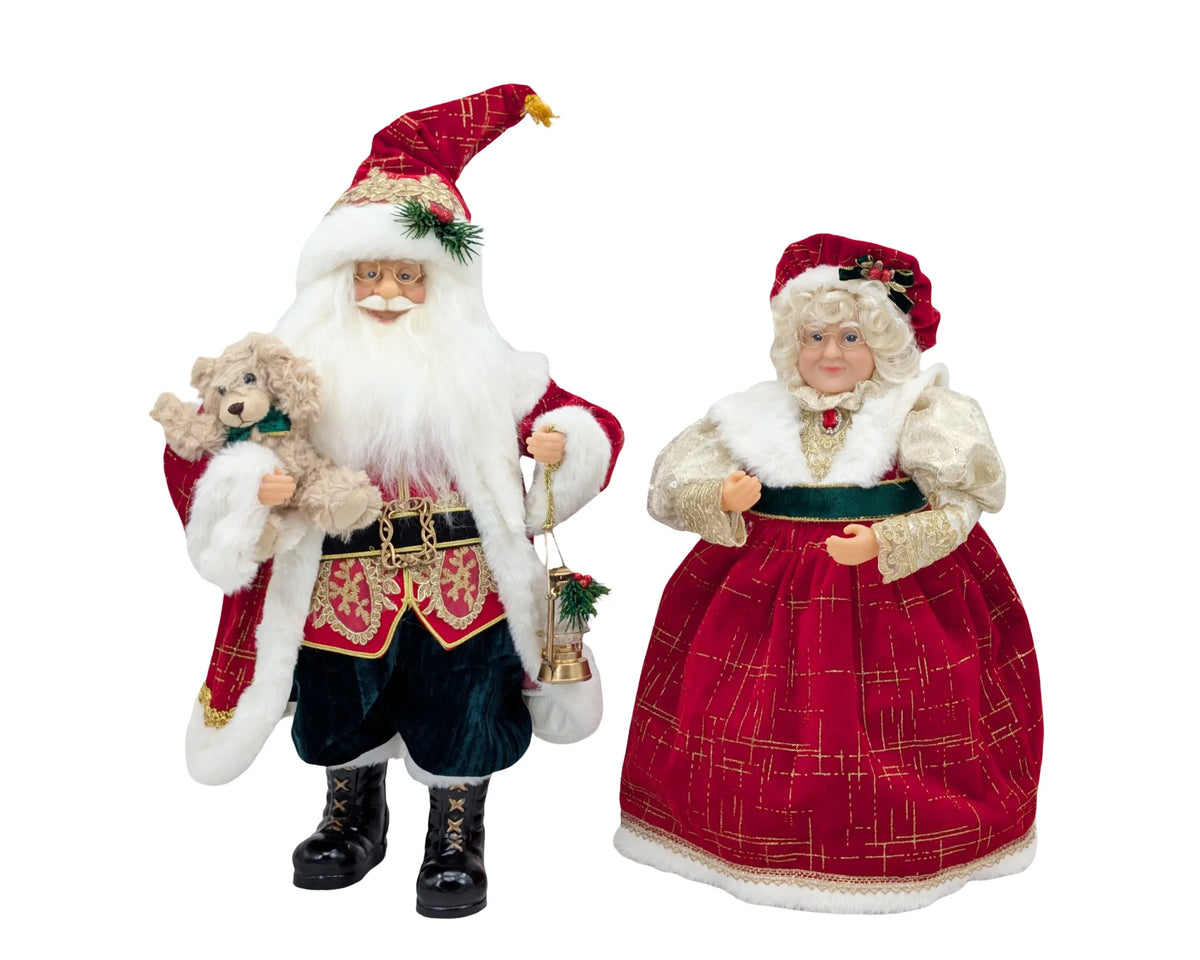 Bulk 4 Xmas Red Velvet Mr &amp; Mrs Claus 40/45cmh 2 Asst