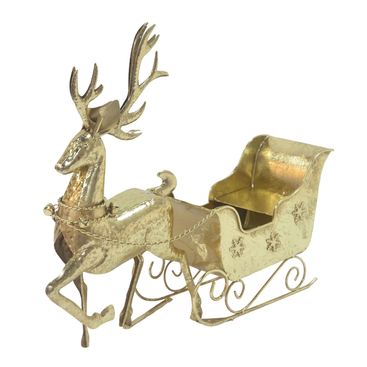 Bulk 2 Rustic Gold Xmas Reindeer &amp; Sleigh 61x16x49.5cm