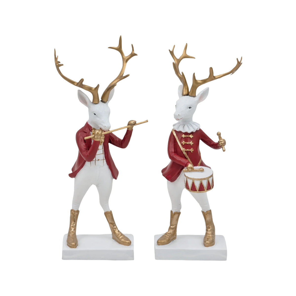 Bulk 8 Polyresin Xmas Reindeer Flutist &amp; Drummer 8x22cm 2 Asst