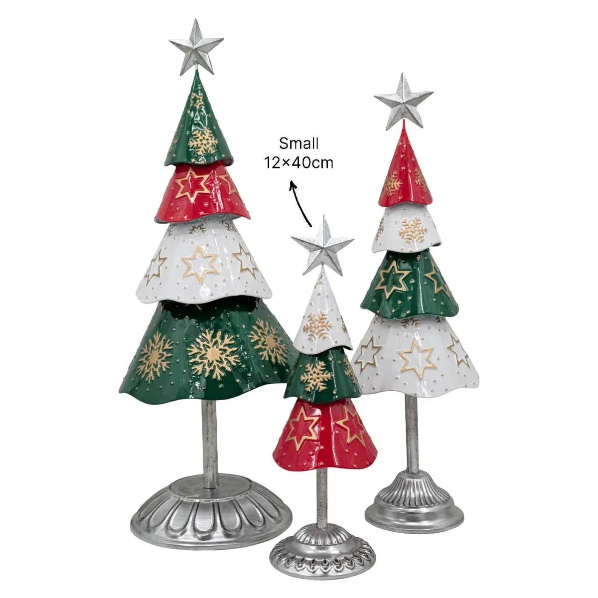 Bulk 6 Xmas Metal Red &amp; Green Tree Sml 12x12x40cm