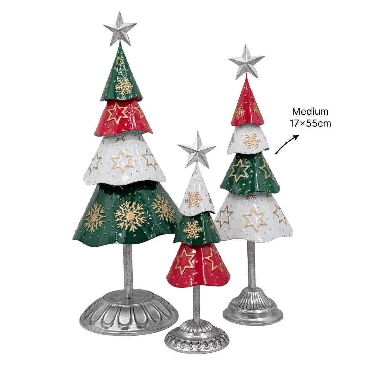 Bulk 4 Xmas Metal Red &amp; Green Tree Med 17x17x55cm