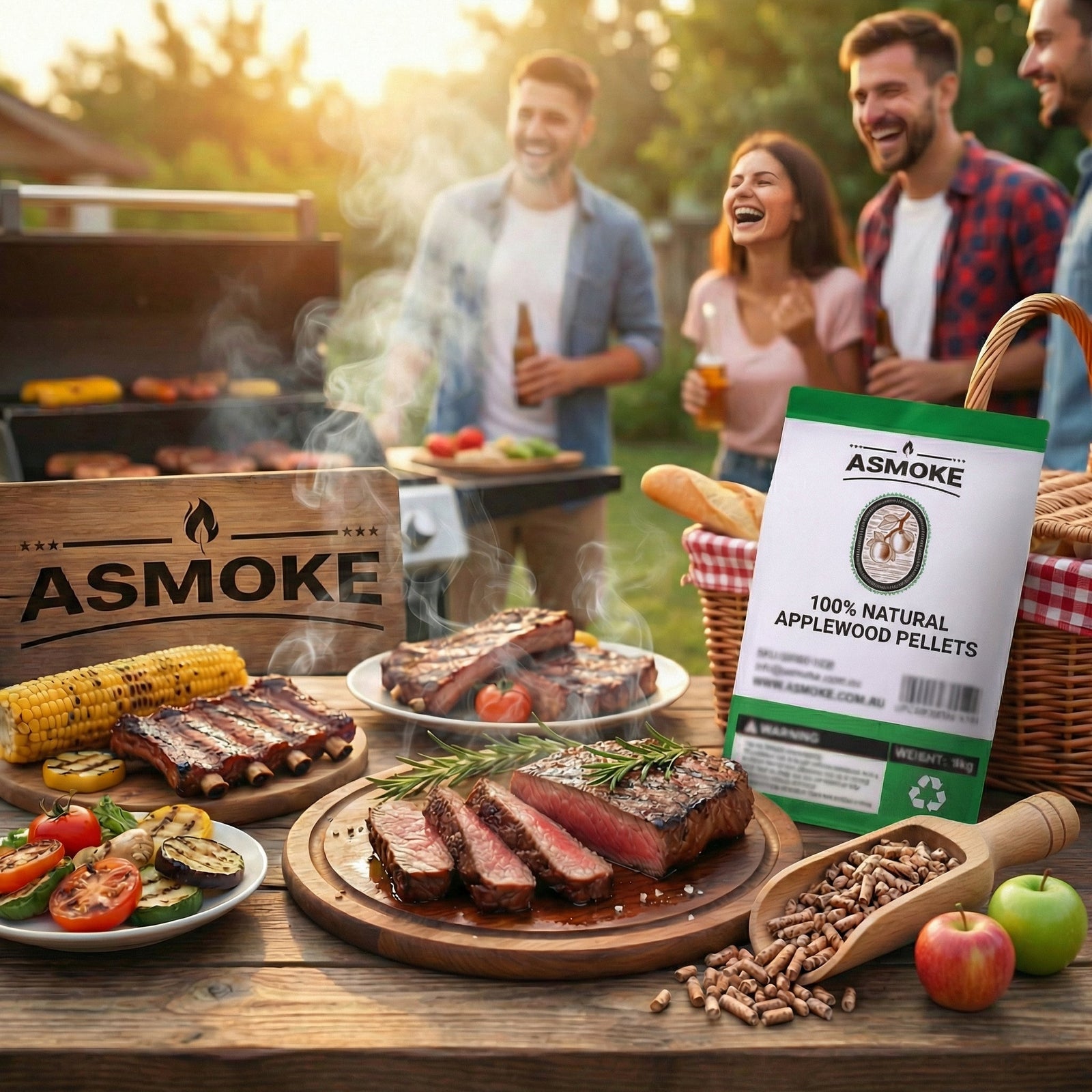 ASMOKE 100% Natural Apple Wood BBQ Smoker Pellets (2.27kg) - Premium Fruit Hardwood for Chicken & Pork