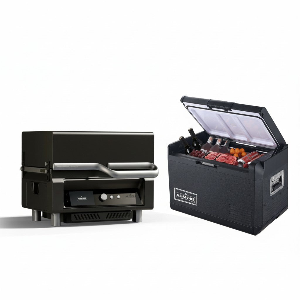 ASMOKE Essential Portable Wood Pellet Grill &amp; Smart Smoker with 47L Premium Mini Fridge Bundle
