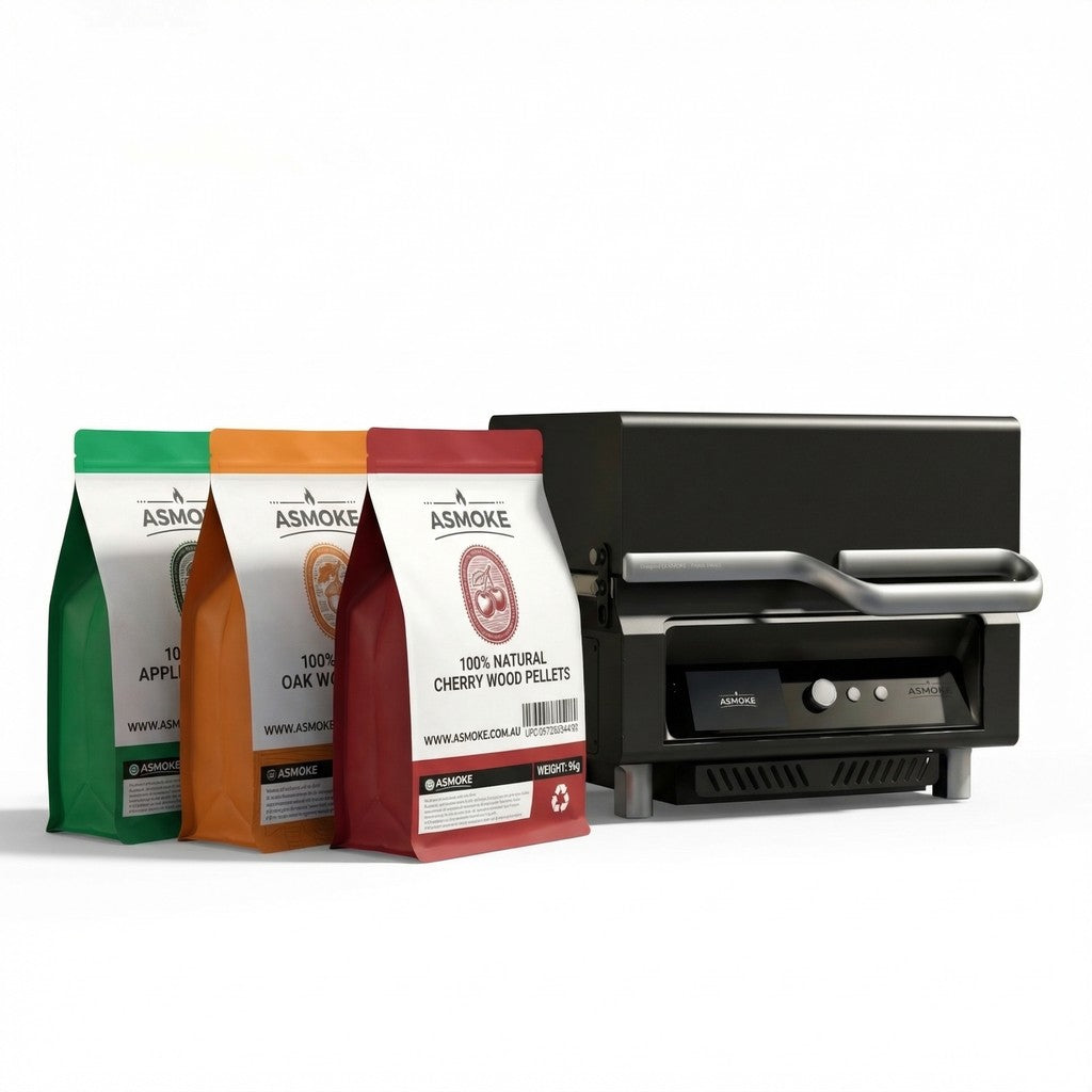ASMOKE Essential Portable Smart Pellet Grill &amp; Smoker + Assorted Flavors 20LBs (9kg) Premium Wood Pellets (Oak/Cherry/Apple)