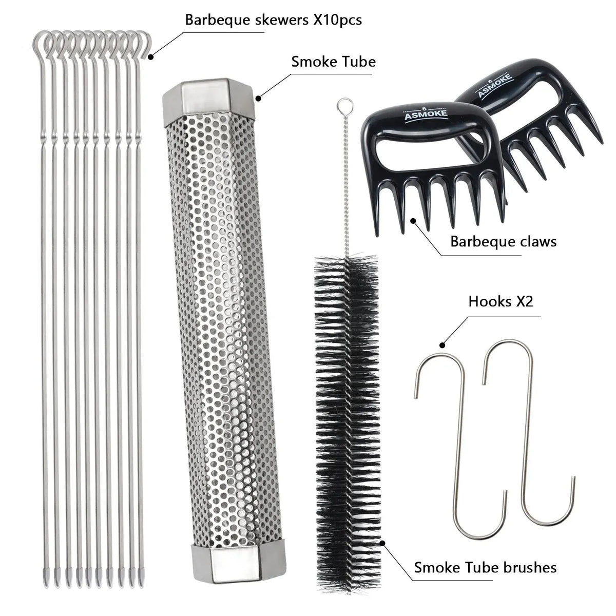 ASMOKE Essential Smart Portable Wood Pellet Grill & Pitmaster Accessory Bundle - Includes 10x Skewers, Heavy-Duty Meat Claws, Smoke Tube & 20lb Applewood Pellets