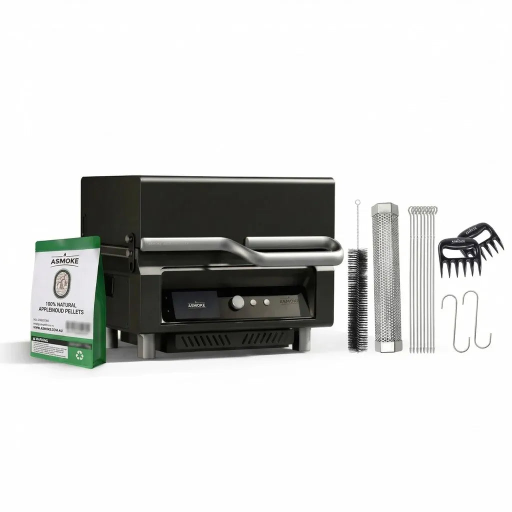 ASMOKE Essential Smart Portable Wood Pellet Grill &amp; 3pc BBQ Tool Set &amp; 5lb Applewood Pellets