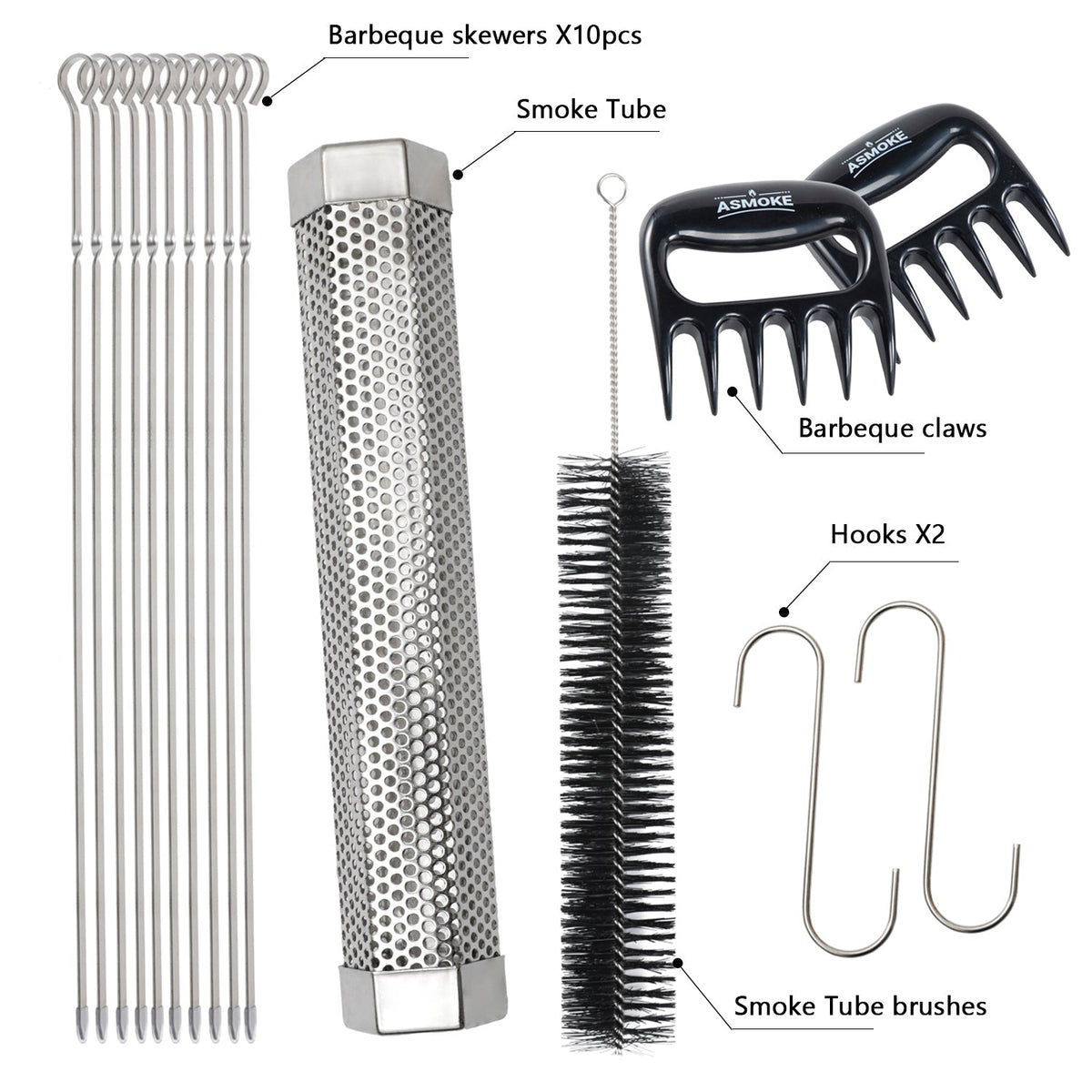 ASMOKE Essential Smart Portable Wood Pellet Grill & Pitmaster Accessory Bundle - Includes 10x Skewers, Heavy-Duty Meat Claws, Smoke Tube & 20lb Applewood Pellets