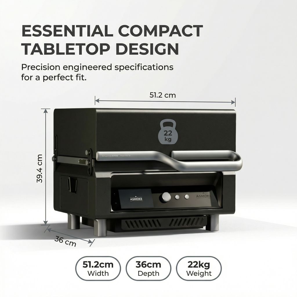 ASMOKE Essential Portable Wireless Pellet Smoker - Battery Powered 8-in-1 Mini BBQ Grill with Smart Temp Control & Meat Probe for Camping & RV