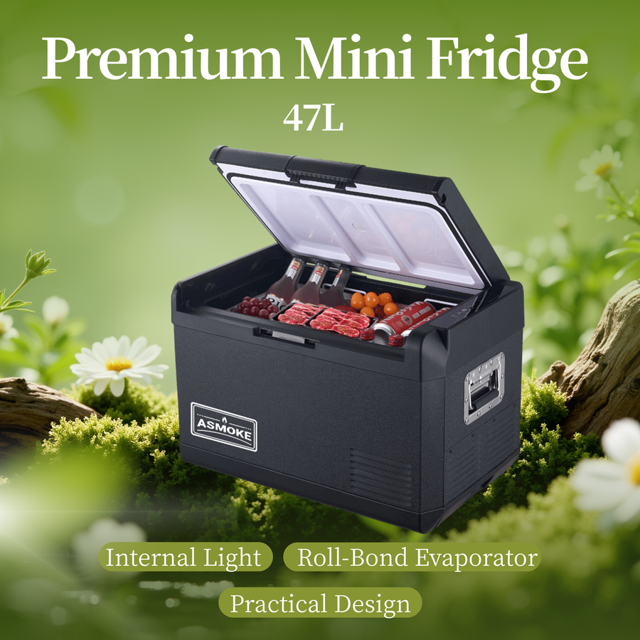 ASMOKE Premium Mini Fridge | 47L Compact Refrigerator with Roll-Bond Evaporator &amp; Internal Light