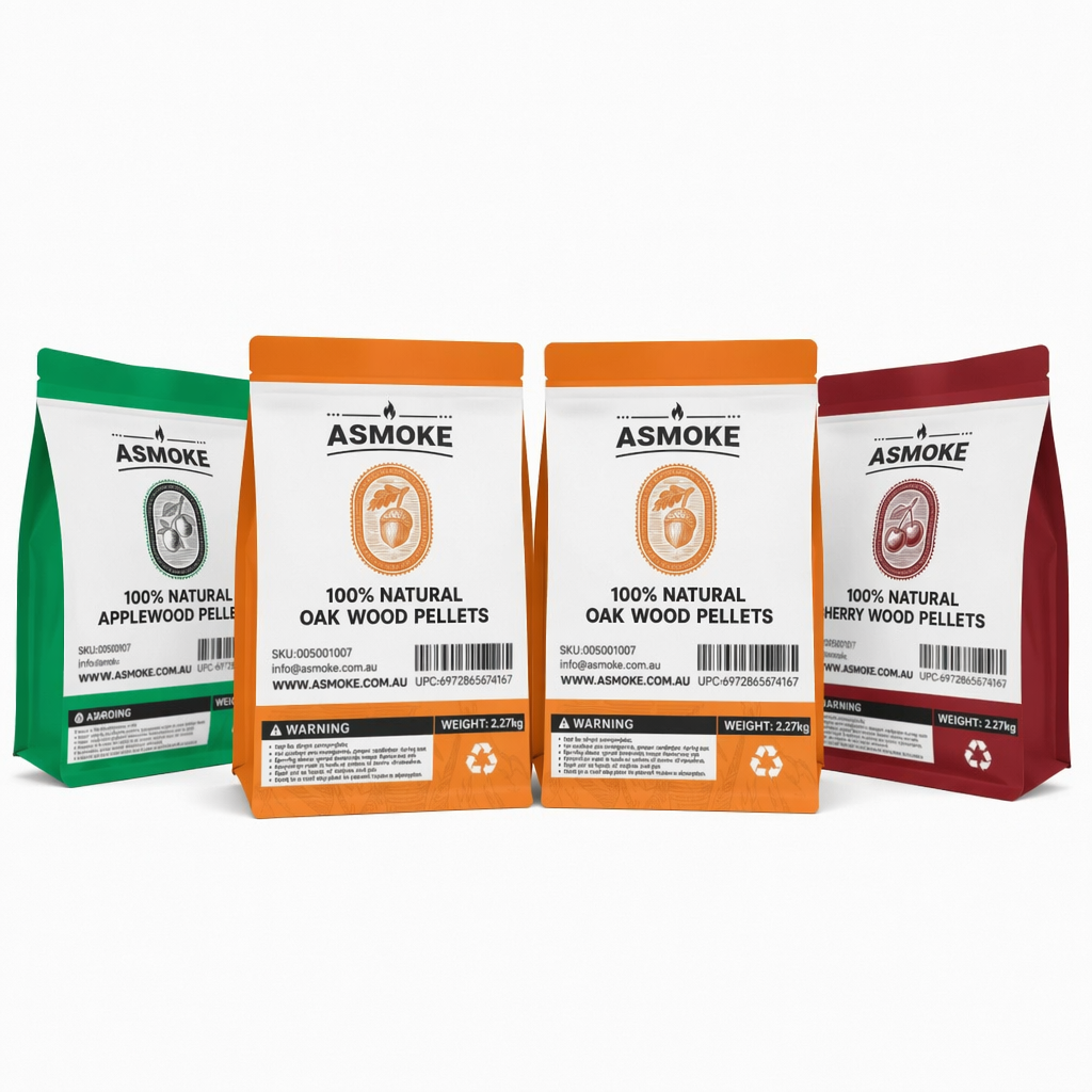 ASMOKE 4-Piece Premium Wood Pellet Variety Pack - Apple, Cherry &amp; 2xOak (4 x 2.27kg Bags)