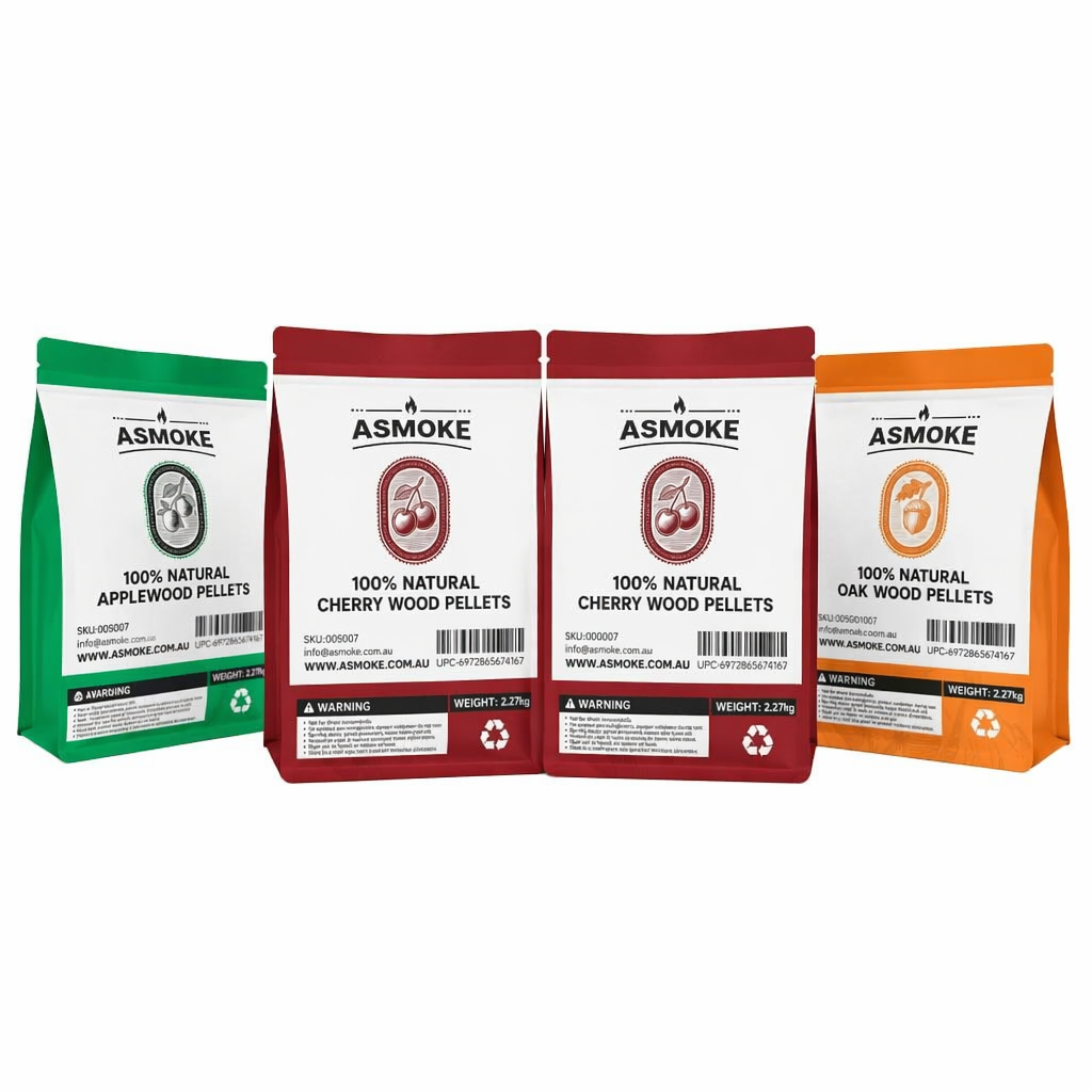 ASMOKE 4-Piece Premium Wood Pellet Variety Pack - Apple, Oak &amp; 2x Cherry (4 x 2.27kg Bags)