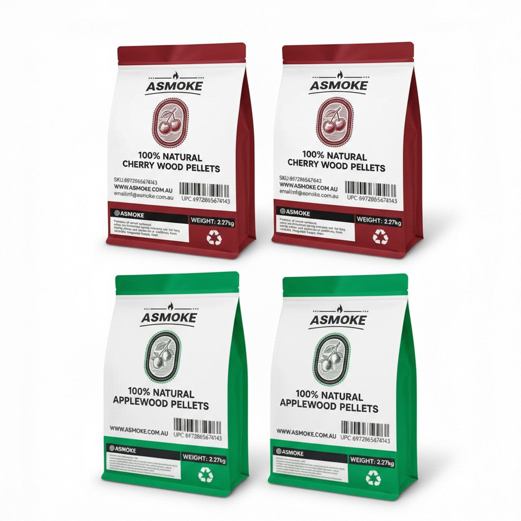 ASMOKE 20lbs (9kg) Wood Pellet Sampler Bundle - 2-Flavour Variety Pack (2x Cherry, 2x Apple) - Best for Pork, Ribs &amp; Poultry