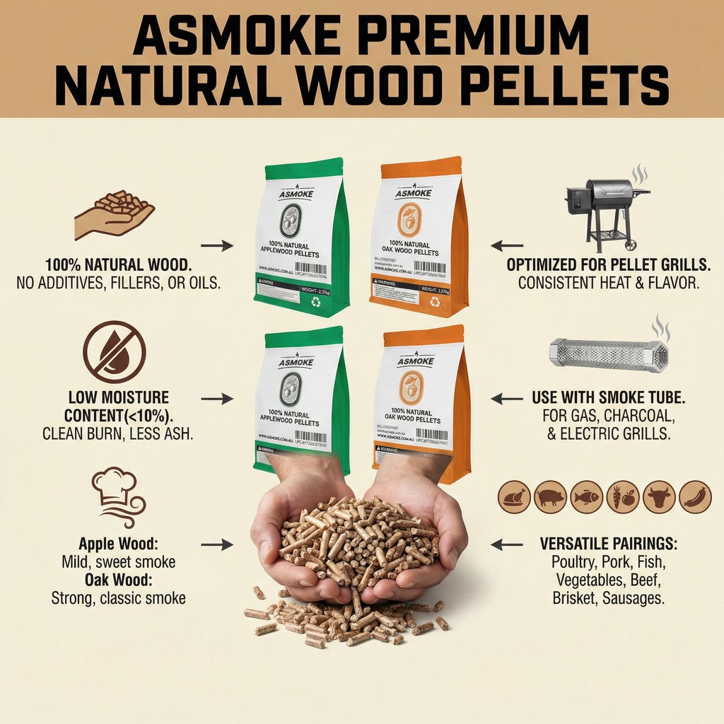 ASMOKE 4-Piece Premium Wood Pellet Variety Pack - Oak & Apple (2x Oak, 2x Apple)