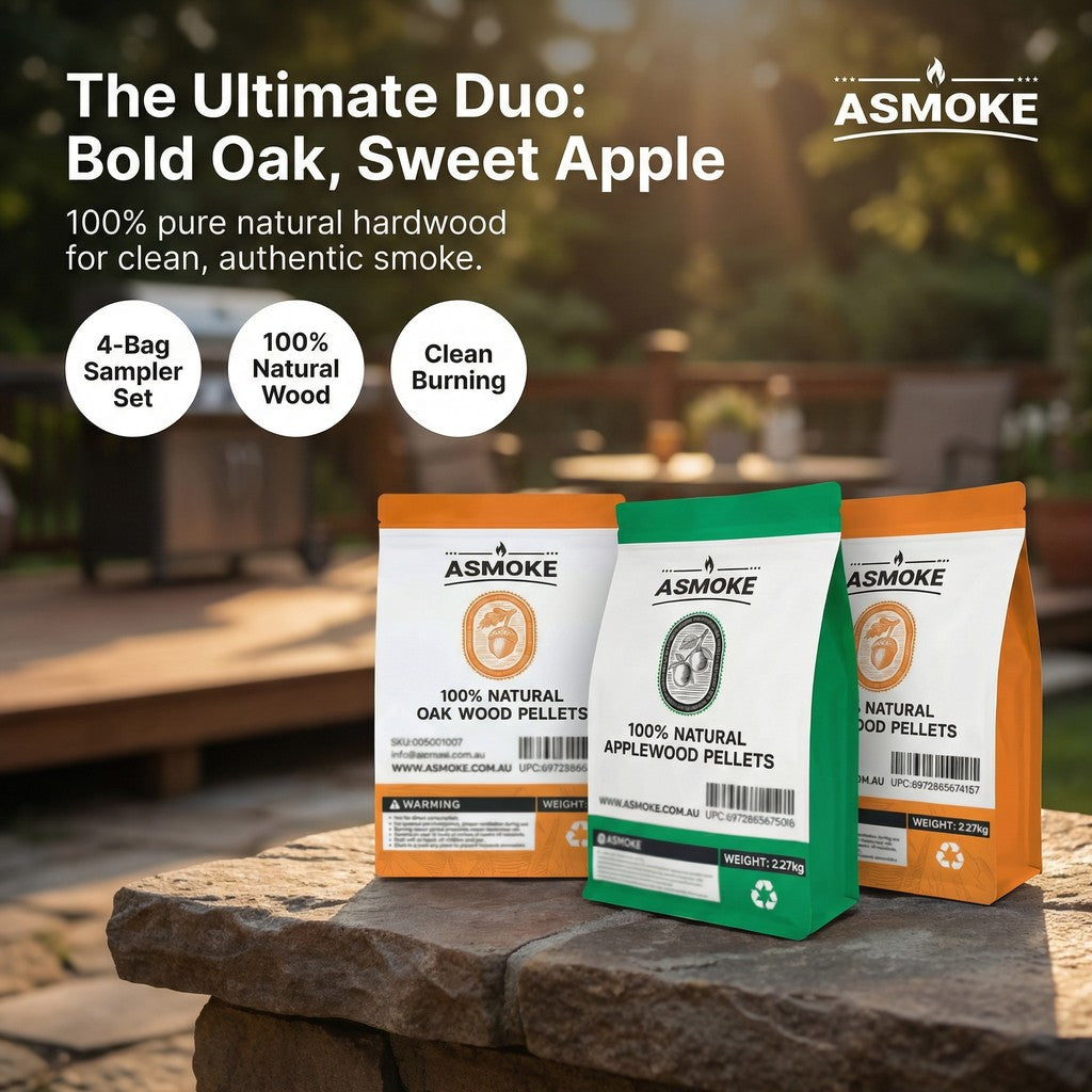 ASMOKE 4-Piece Premium Wood Pellet Variety Pack - Oak & Apple (2x Oak, 2x Apple)
