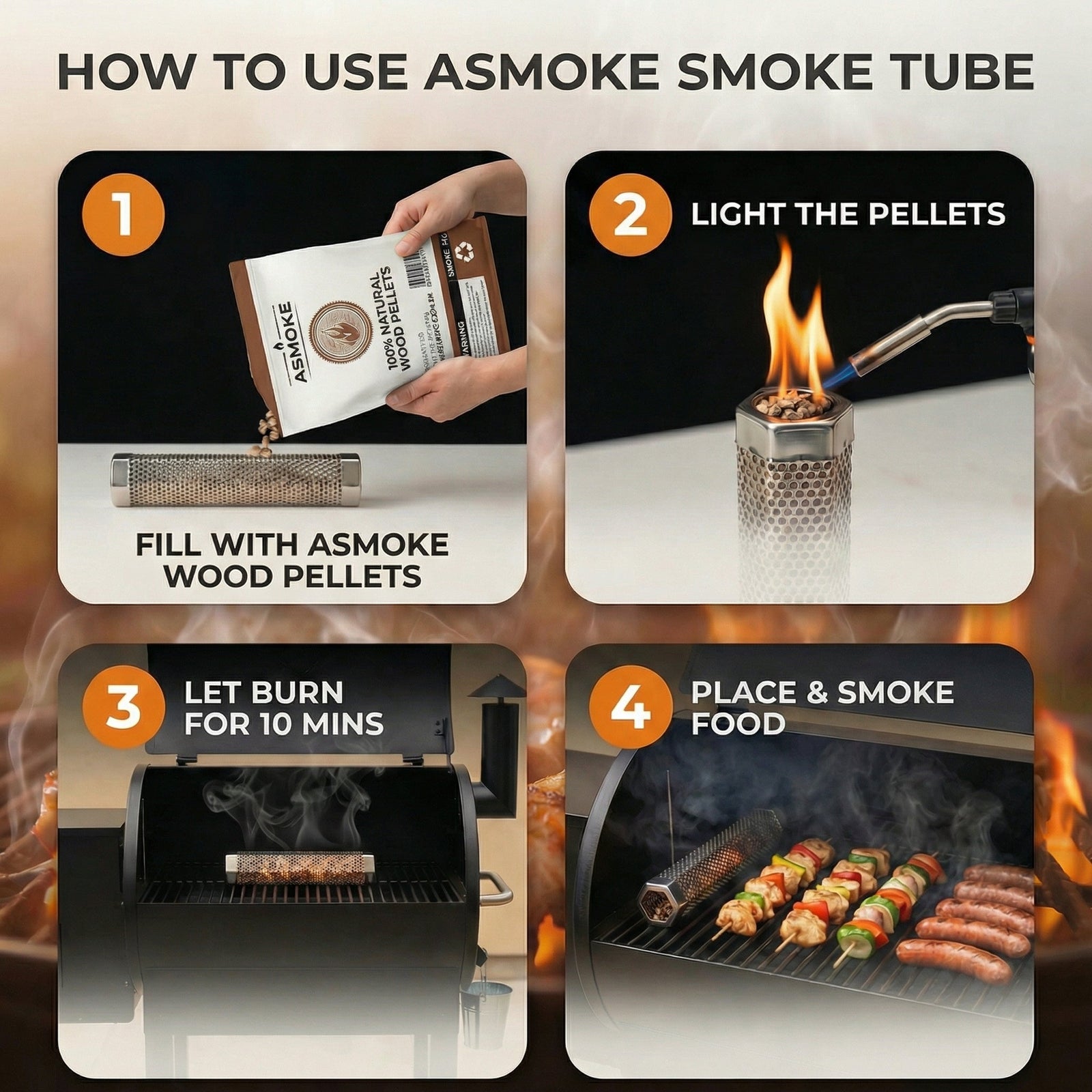 ASMOKE 4-Piece Premium Wood Pellet Variety Pack - Oak & Apple (2x Oak, 2x Apple)