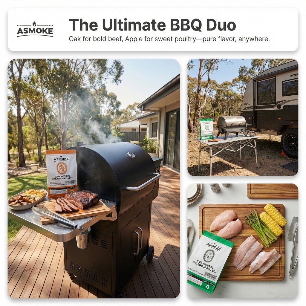 ASMOKE 4-Piece Premium Wood Pellet Variety Pack - Oak & Apple (2x Oak, 2x Apple)