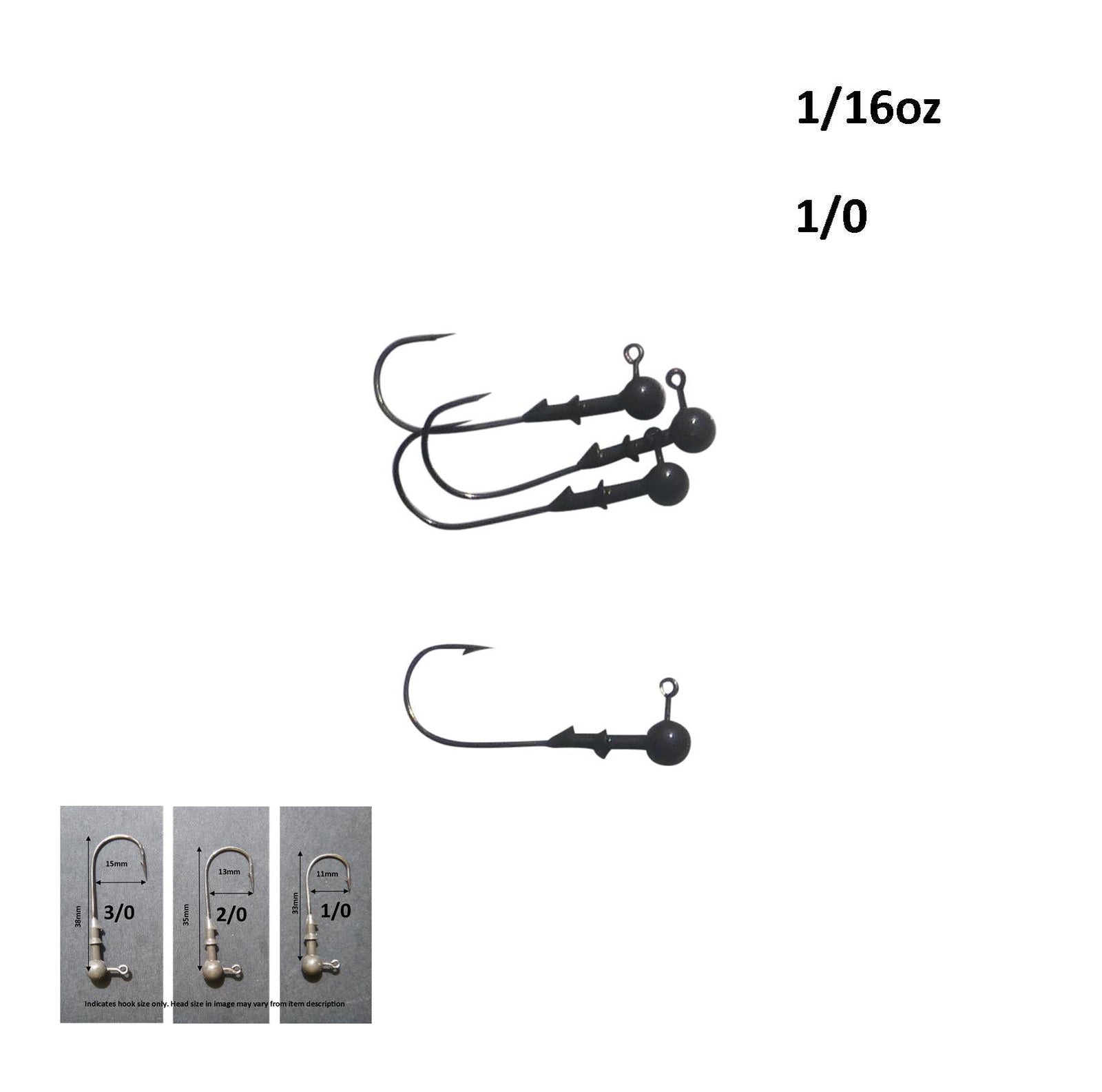 Vike 3/16 oz Round Jig Head with a Size 1/0 Hook Tungsten, 3 pack