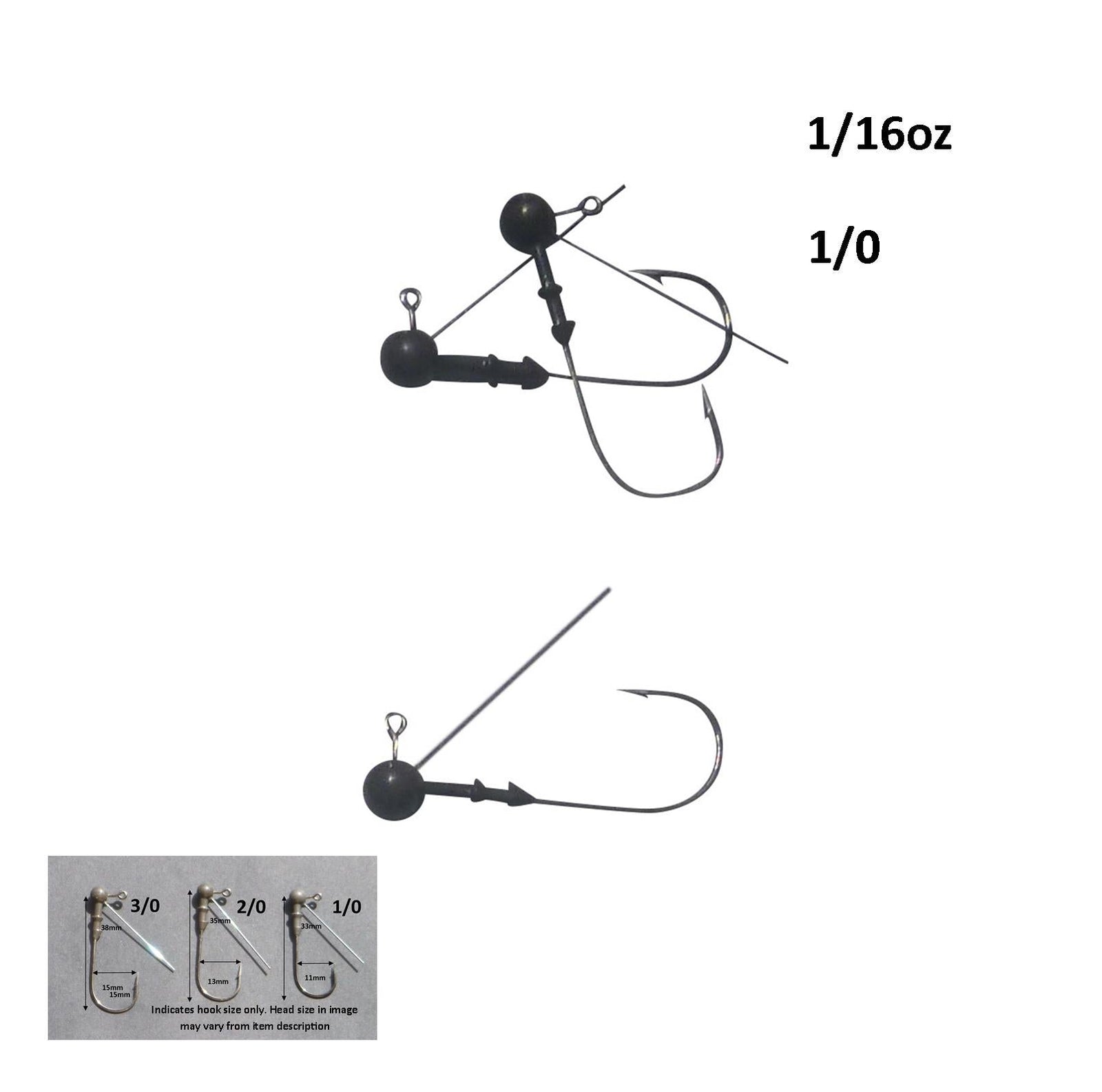 Vike 1/16 oz Weedless Round Jig Head with a Size 1/0 Hook Tungsten, 4 pack