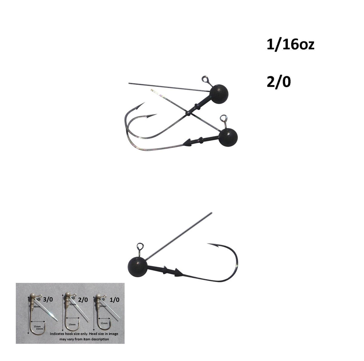 Vike 1/16 oz Weedless Round  Jig Head with a Size 2/0 Hook Tungsten, 4 pack