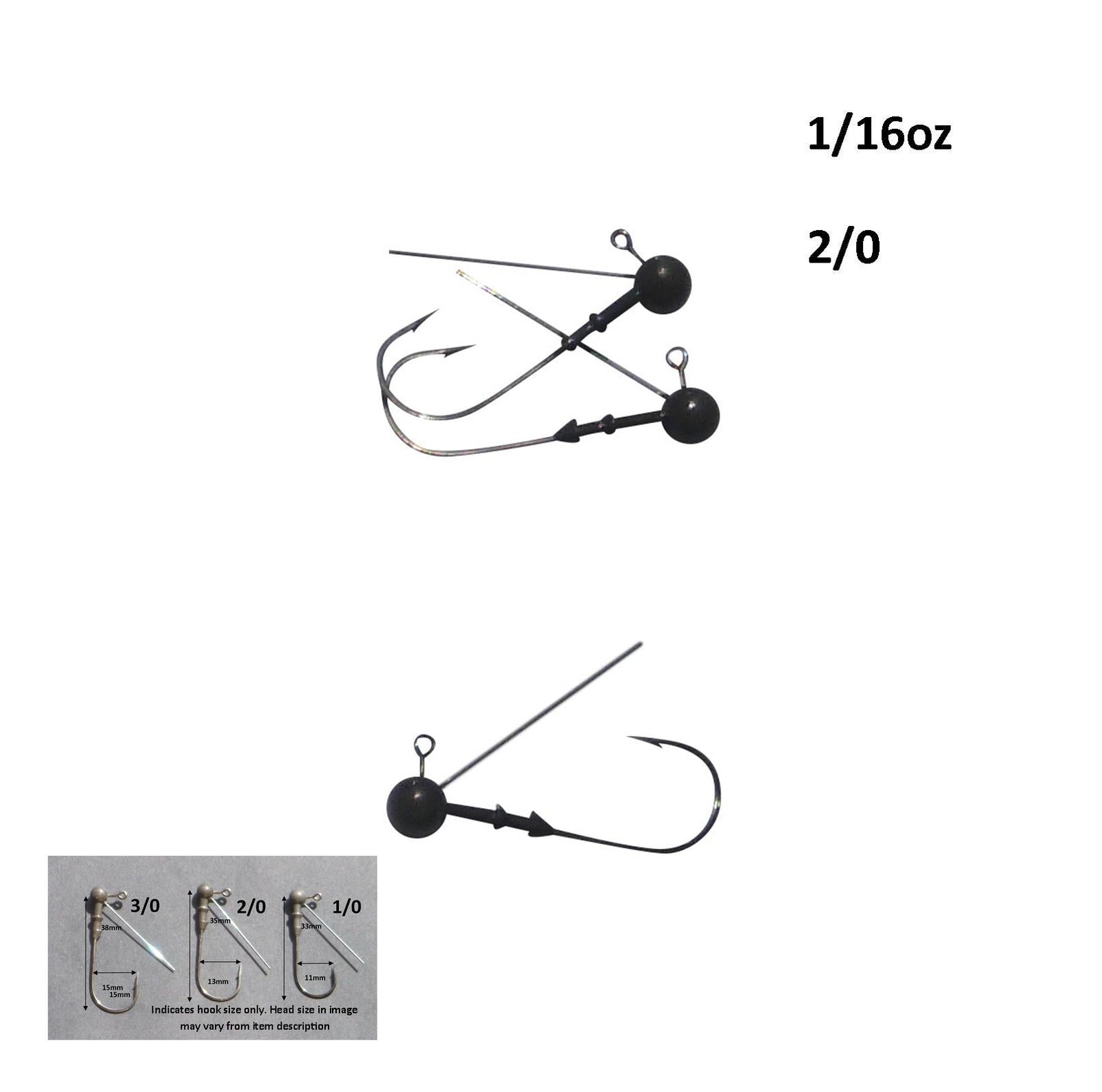 Vike 1/16 oz Weedless Round  Jig Head with a Size 2/0 Hook Tungsten, 4 pack