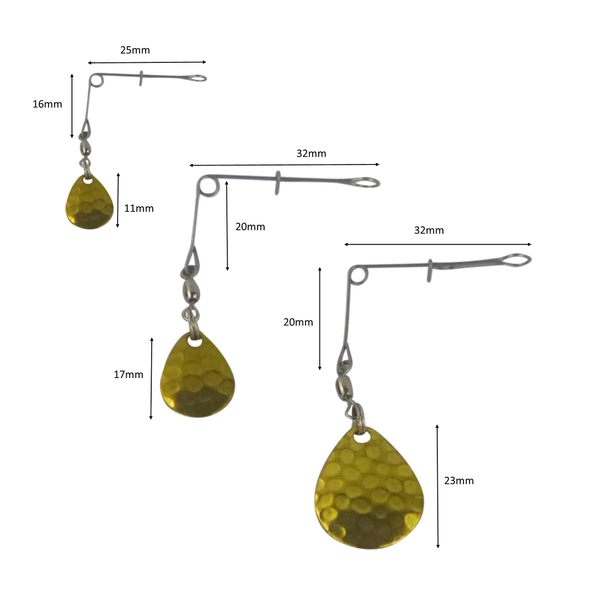 Swimerz Jig Spinner, Small, Hammered Brass, 5 Pack