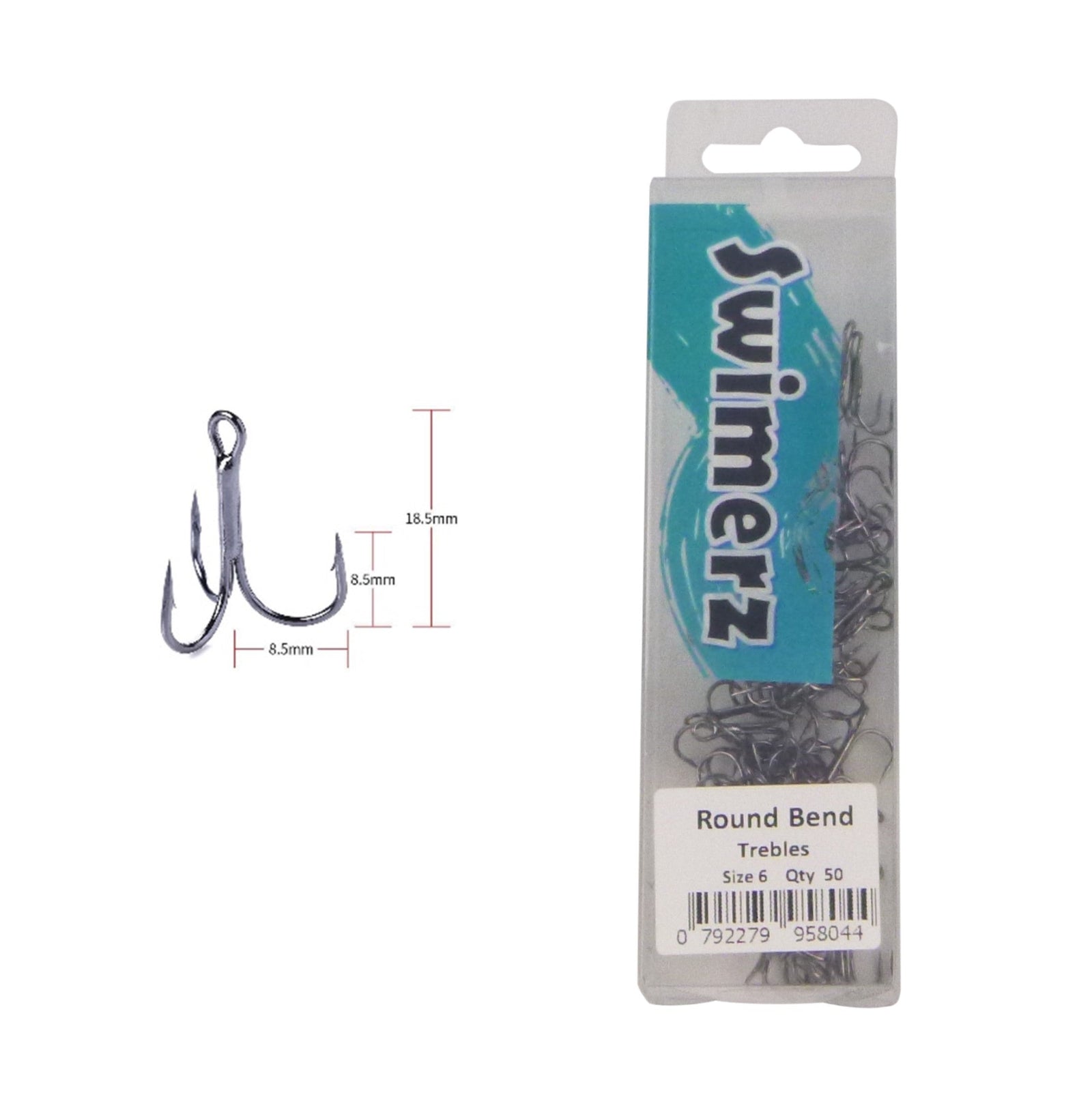 Swimerz Round Bend Trebles Size 6, 50 pack