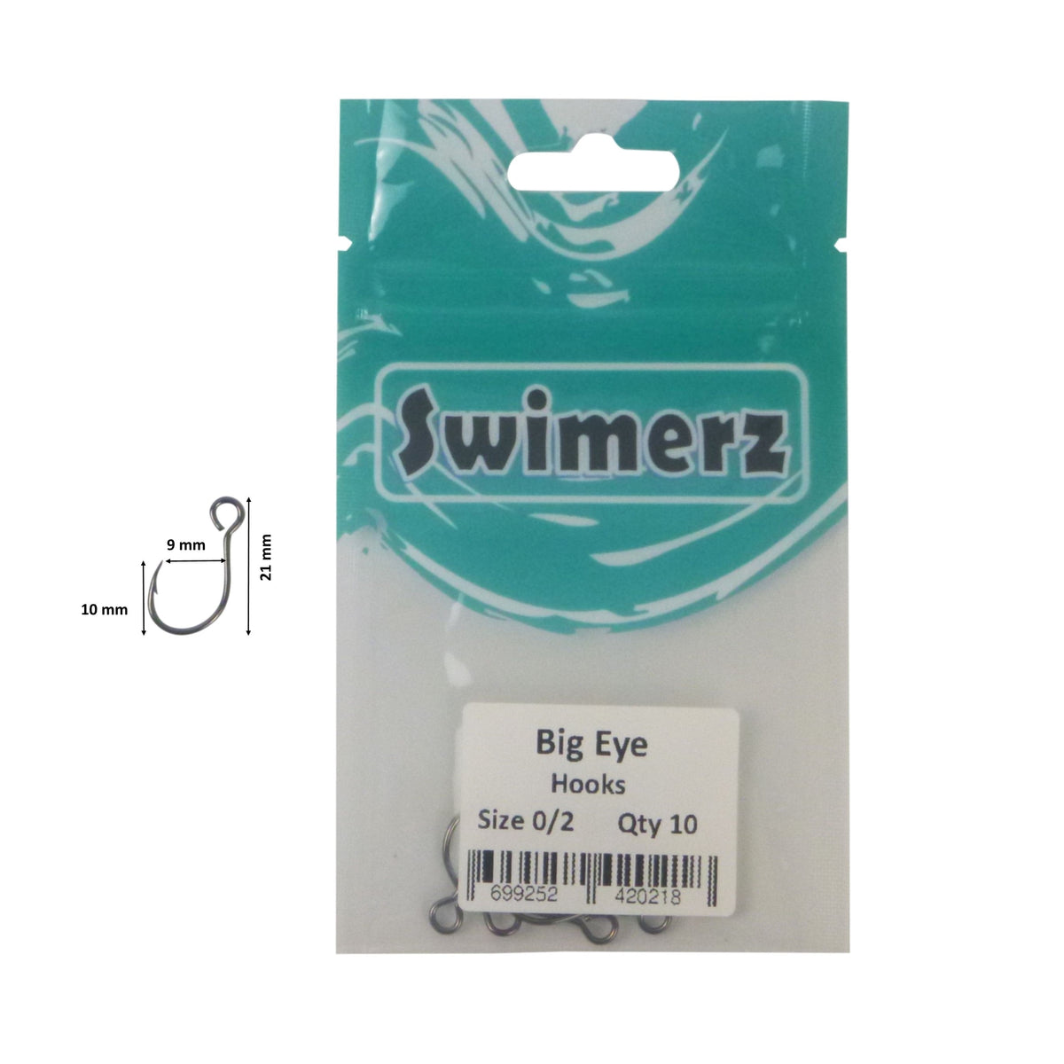 Swimerz Big Eye Inline Lure Hooks, Size 2, 10 Pack