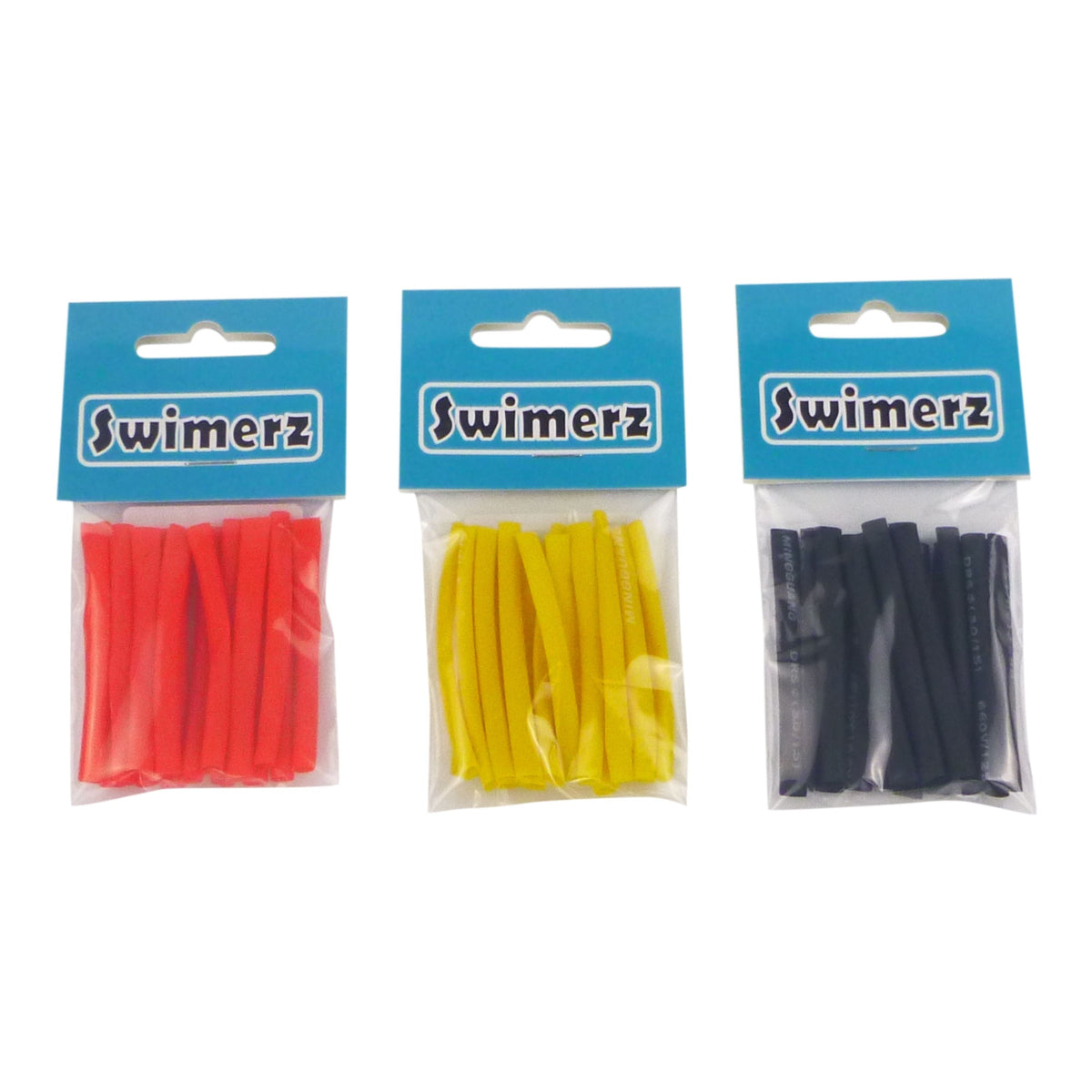 Swimerz Assist Hook Sleeves, 3mm Shrink Tube, Black, Yellow &amp; Red, 50mmL. Qty 45.