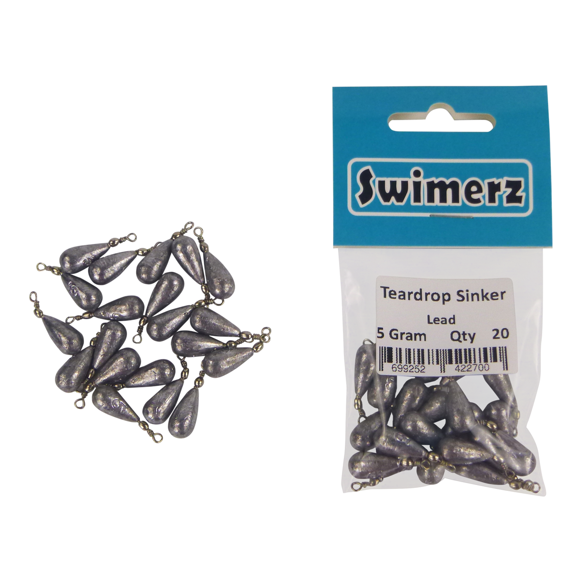 Swimerz 5gm Teardrop Sinker, Lead, 20 pack