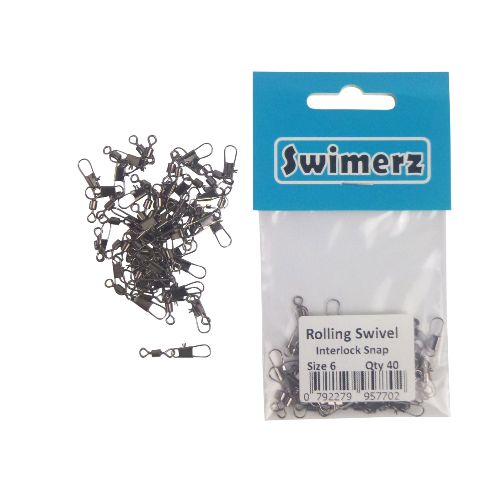 Swimerz Rolling Swivel w Interlock Snap, Size 6, 40 pack