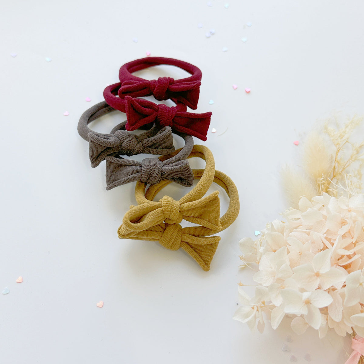 Handmade Simple Bow metal free hair ties -Mustard - 1 Pairs - Mustard