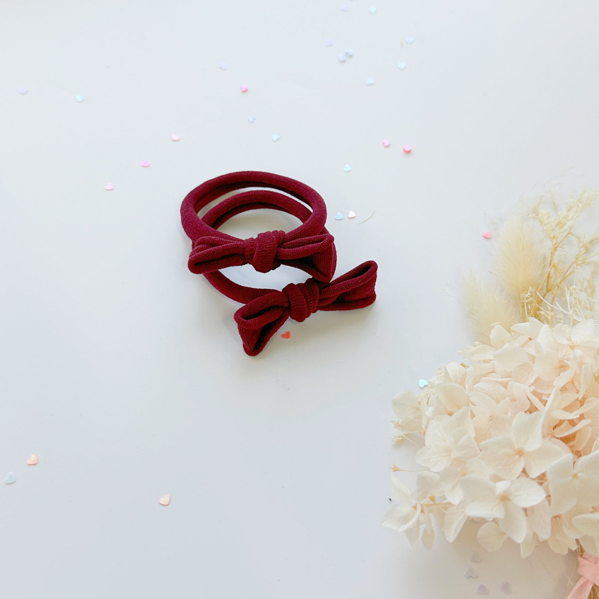 Handmade Simple Bow metal free hair ties -Mustard - 1 Pairs - Mustard