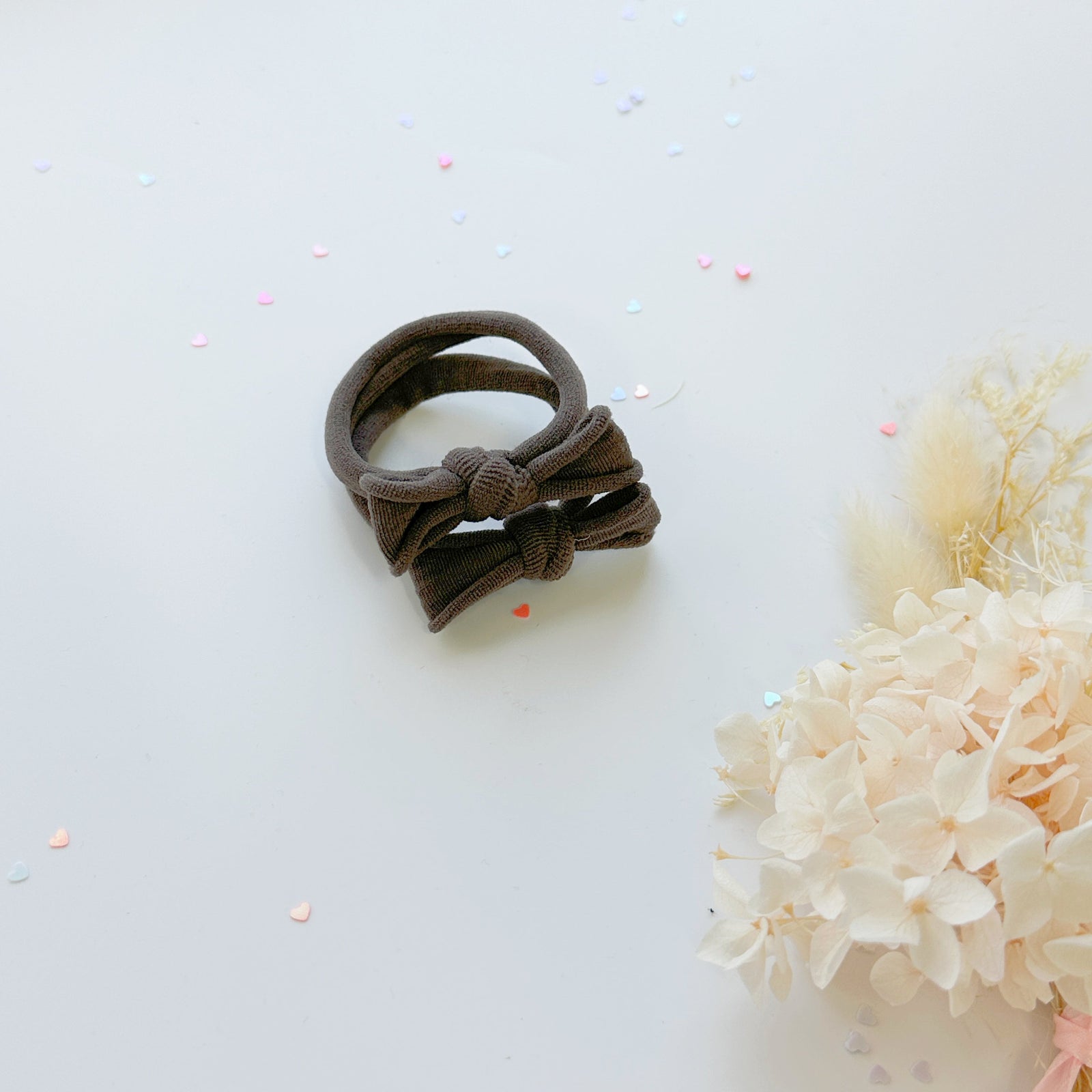 Handmade Simple Bow metal free hair ties -Mustard - 1 Pairs - Mustard