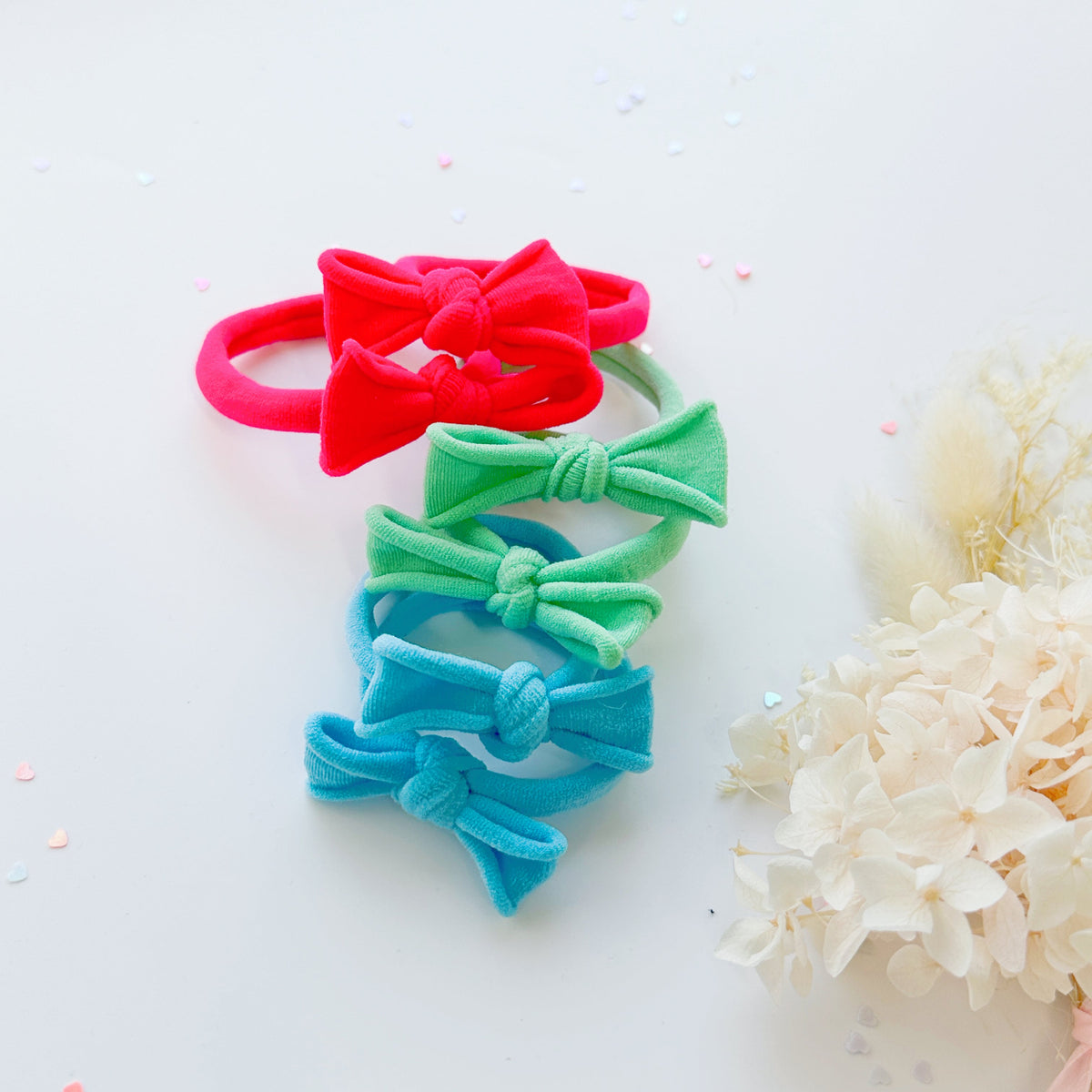Handmade Simple Bow metal free hair ties -Sky - 1 Pairs - Pastel Green
