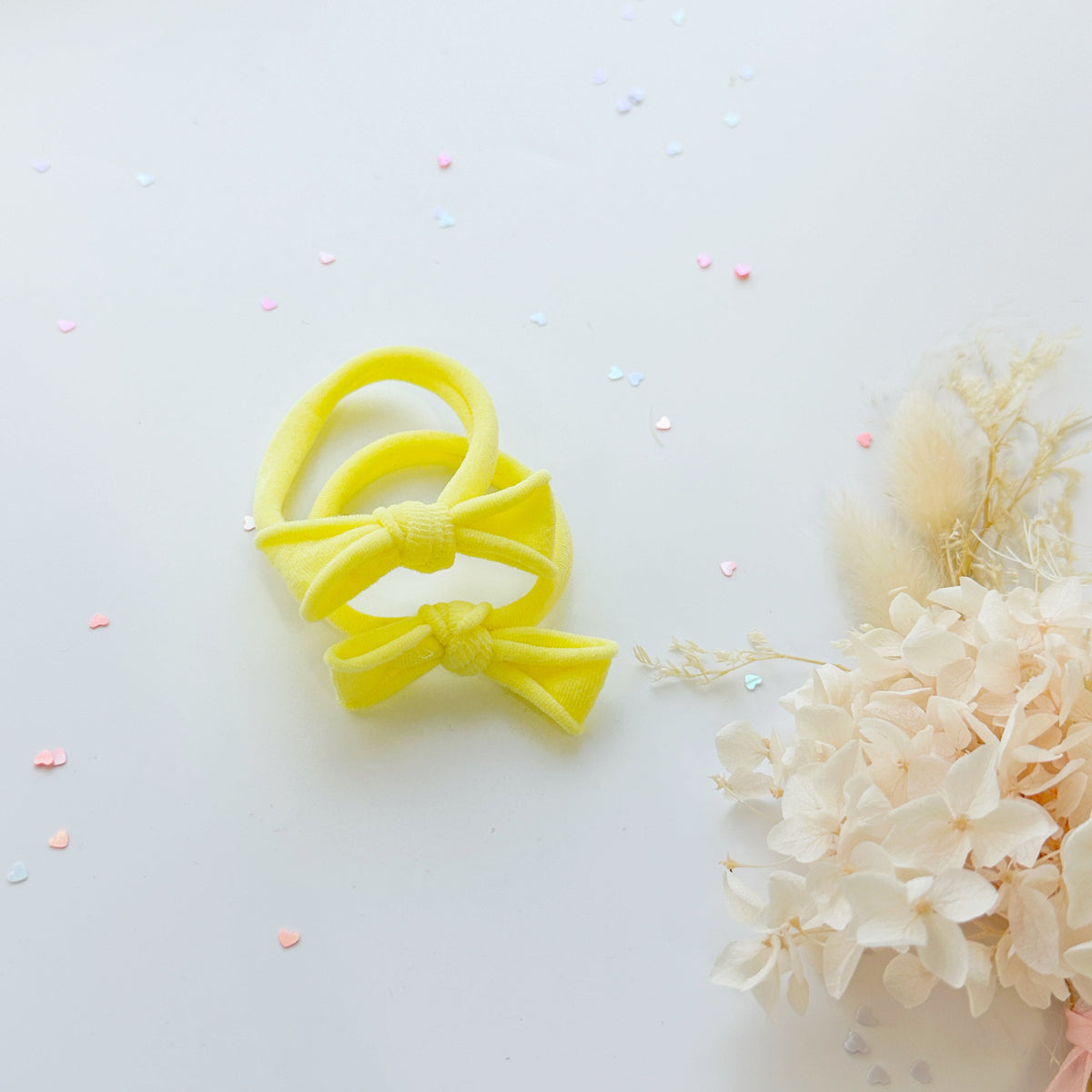 Handmade Simple Bow metal free hair ties - Candy - 1 Pairs - Pastel Pink