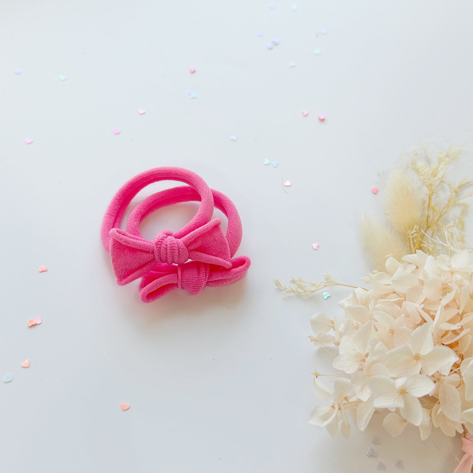 Handmade Simple Bow metal free hair ties - Candy - 1 Pairs - Pastel Purple